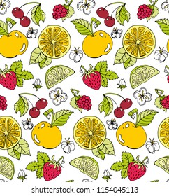 Seamless summer pattern of fruits and berries.