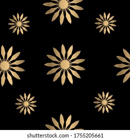 seamless summer pattern with golden flowers on a black background