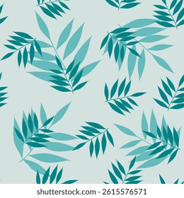 seamless summer pattern with green branches of leaves on a light background