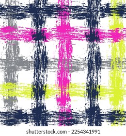 Seamless summer pattern with grunge colorful multi stripes.Vertical stripes of thick and thin paint or ink lines seamless vector pattern on white. Brush stroke stripes vertical