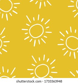 Seamless summer pattern with hand drawn sun. Illustration for cards, posters, banners, testile and other design.