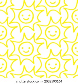 Seamless summer pattern with hand drawn sun. Illustration for cards, posters, banners, testile and other design.