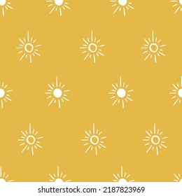 Seamless summer pattern with hand drawn sun. Illustration for cards, posters, banners, textiles and other design. Vector illustration