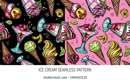Seamless summer pattern with ice cream