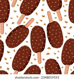 Seamless summer pattern with ice cream. Eskimo with nuts.