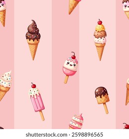 seamless summer pattern with ice creams on a pink background