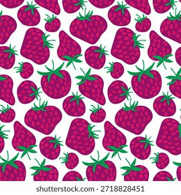Padrão de verão sem emenda com morangos roxos suculentos. Perfeito para acolhedores têxteis de cozinha, papel de parede e embalagem eco-friendly. Fundo floral fresco e elegante desenhado à mão. Ilustração vetorial