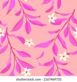 Seamless summer pattern with leaves and flowers. Vector elegant floral background for fabric , wallpaper, print, cover, banner and invitation.