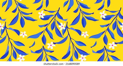 Seamless summer pattern with leaves and flowers. Vector elegant floral background for fabric , wallpaper, print, cover, banner and invitation.