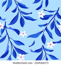 Seamless summer pattern with leaves and flowers. Vector elegant floral background for fabric , wallpaper, print, cover, banner and invitation.