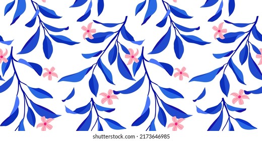 Seamless summer pattern with leaves and flowers. Vector elegant floral background for fabric , wallpaper, print, cover, banner and invitation.