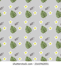 seamless, summer pattern with leaves, hibiscus for printing, textiles, office,wallpaper