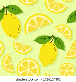 Seamless summer pattern with lemons and leaves on a light background. for seasonal concept.  EPS 10