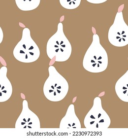 Seamless summer pattern with minimalistic pears Modern fruit background. Vector illustration 