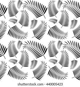 Seamless summer pattern.  Seamless monochrome pattern. Tropical palm tree leaves pattern