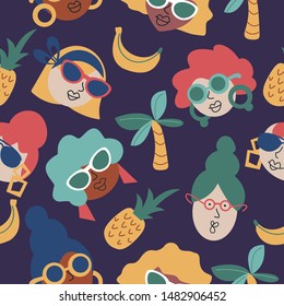Seamless summer pattern. On dark background. Vector illustration.