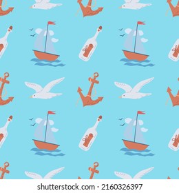 Patrón veraniego sin foco sobre un tema marino. Ilustración vectorial plana