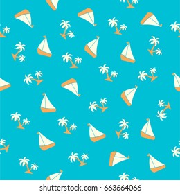 Seamless summer pattern with palms and boats