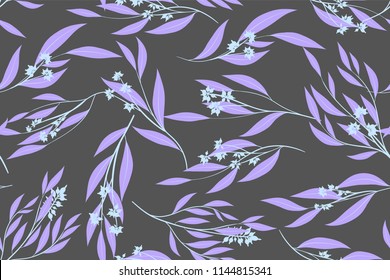 Seamless Summer Pattern in Pastel Color Design. Vector Eucalyptus Leaves. Beautiful Branches and Floral Elements. Tropical Plants. Botanical Background. Summer Pattern for Wedding Design, Print.