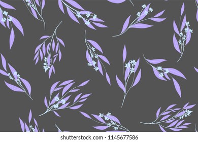 Seamless Summer Pattern in Pastel Color Design. Vector Eucalyptus Leaves. Beautiful Branches and Floral Elements. Tropical Plants. Botanical Background. Summer Pattern for Wedding Design, Print.