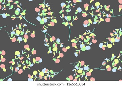 Seamless Summer Pattern in Pastel Color Design. Vector Eucalyptus Leaves. Beautiful Branches and Floral Elements. Tropical Plants. Botanical Background. Summer Pattern for Wedding Design, Print.