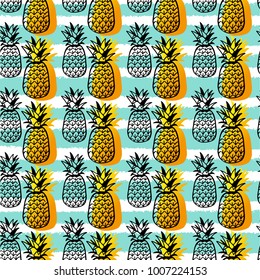 Seamless summer pattern with pineapple. Vector background