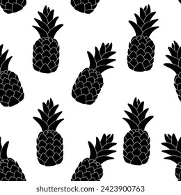 Seamless summer pattern of pineapples in black silhouette