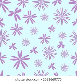 seamless summer pattern with  purple flowers on blue background
