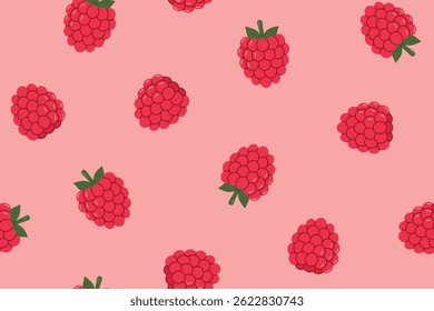 seamless summer pattern with raspberry fruits; perfect for summer-themed apparel, accessories, stationery, packaging and greeting cards - vector illustration