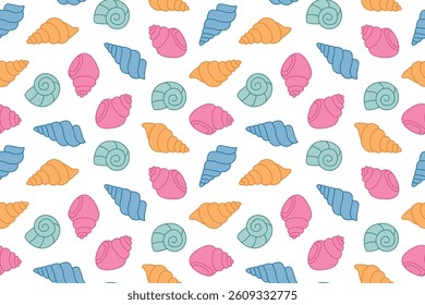 seamless summer pattern of sea shells, great for summer-themed apparel, home decor items, wallpapers, packaging- vector illustration
