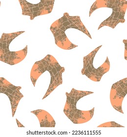 Seamless summer pattern. Semicircular pointed shape in muted marsh color. Tangled wire pattern. Shabby texture.