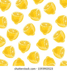 Seamless summer pattern with sliced lemons. Vector illustration.