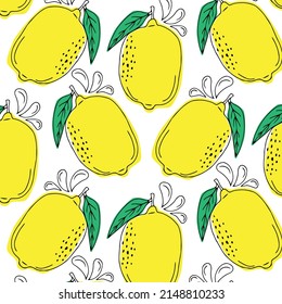 Seamless summer pattern with slices and whole lemons. Vector illustration.