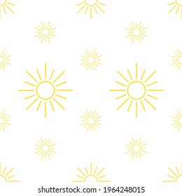 Seamless summer pattern with sun. Sunny vector illustration on white background. Illustration for cards, posters, banners and other design. 
