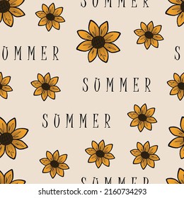 Seamless summer pattern with sunflowers. Vector floral print.