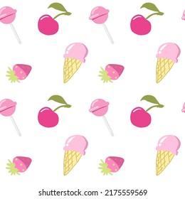 Seamless summer pattern. A pattern of sweets and berries. Print for printing