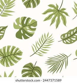 Seamless summer pattern with tropical leaves