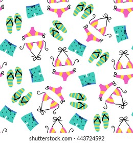 Seamless summer pattern. Vector background with different elements. Design for prints, shirts and posters.