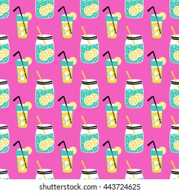 Seamless summer pattern. Vector background with different elements. Design for prints, shirts and posters.