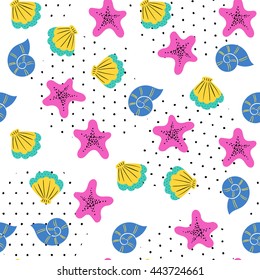 Seamless summer pattern. Vector background with different elements. Design for prints, shirts and posters.