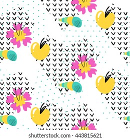 Seamless summer pattern. Vector background with different elements. Design for prints, shirts and posters.