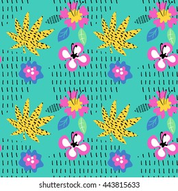 Seamless summer pattern. Vector background with different elements. Design for prints, shirts and posters.