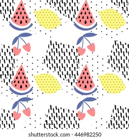 Seamless summer pattern. Vector background with different elements. Design for prints, shirts and posters.