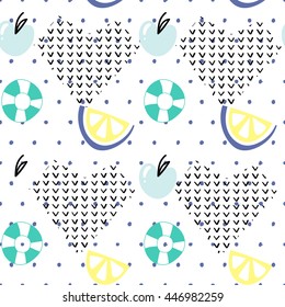 Seamless summer pattern. Vector background with different elements. Design for prints, shirts and posters.