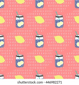 Seamless summer pattern. Vector background with different elements. Design for prints, shirts and posters.