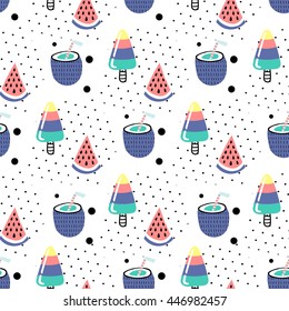 Seamless summer pattern. Vector background with different elements. Design for prints, shirts and posters.