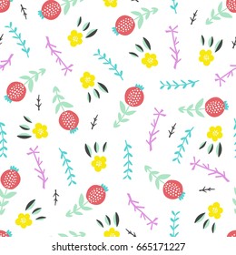 Seamless summer pattern. Vector background with different elements. Design for prints, shirts and posters.
