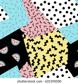 Seamless summer pattern. Vector geometric background with different elements. Design for prints, shirts and posters.