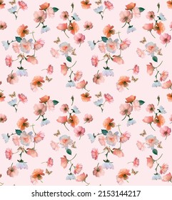 Seamless summer pattern with watercolor flowers handmade. White background
