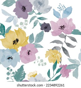 Seamless summer pattern with watercolor flowers handmade.rose fowers background